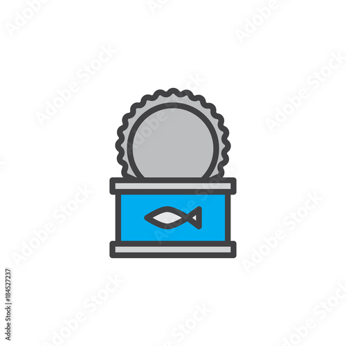 Canned fish filled outline icon, line vector sign, linear colorful pictogram isolated on white. Symbol, logo illustration. Pixel perfect vector graphics