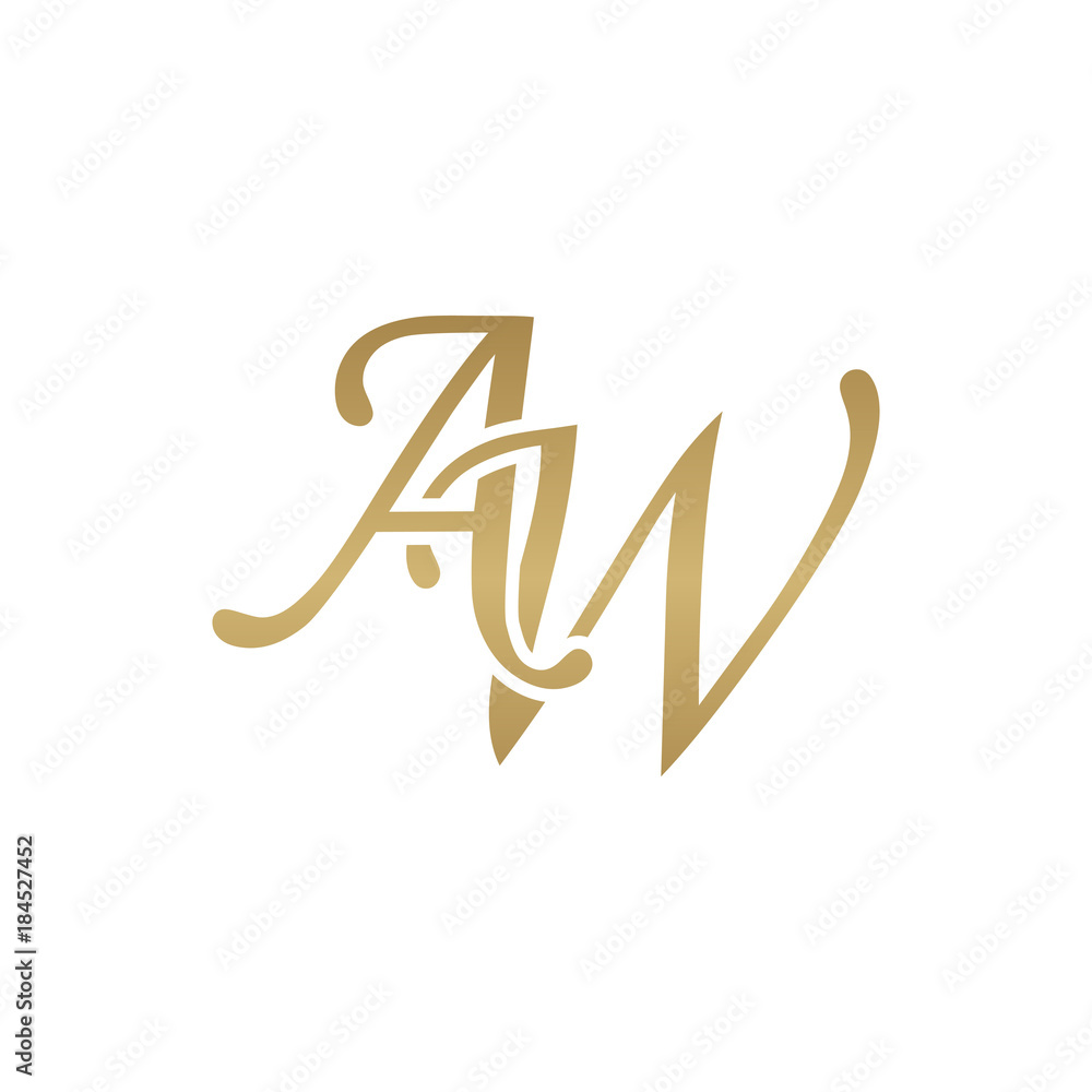 Initial letter AW, overlapping elegant monogram logo, luxury golden color