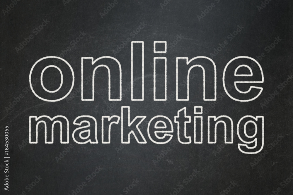 Fototapeta premium Advertising concept: text Online Marketing on Black chalkboard background