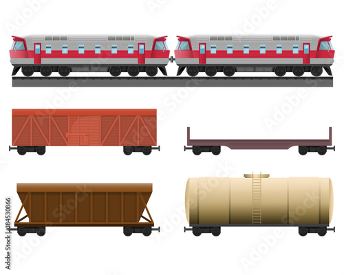 Modern train with various trailers for natural recources transportation