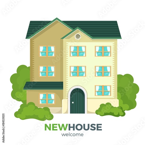 New multistorey house promotional poster with welcome sign