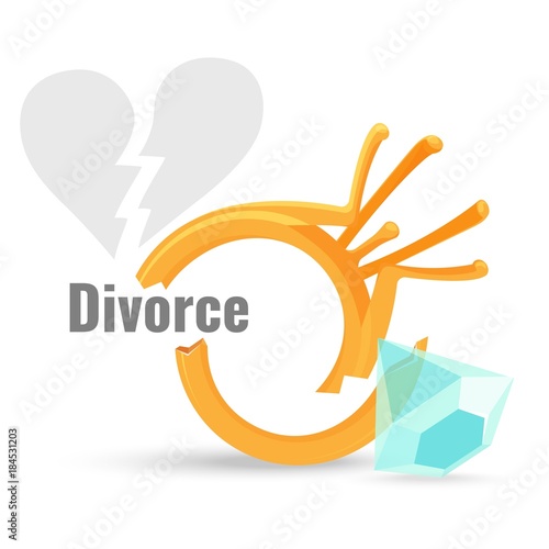 Divorce concept illustration with broken engagement ring