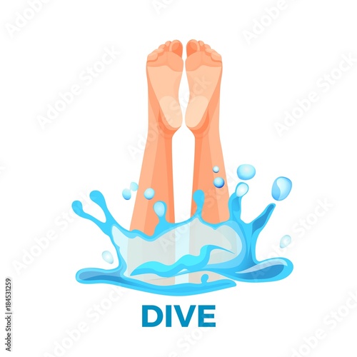 Diving barefoots icon vector illustration of human legs water splashes