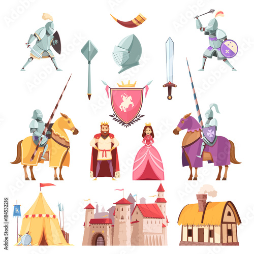 Medieval Royal Heraldry Cartoon Set