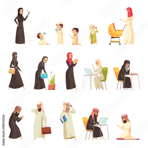 Arabs Family Cartoon Icons Set 