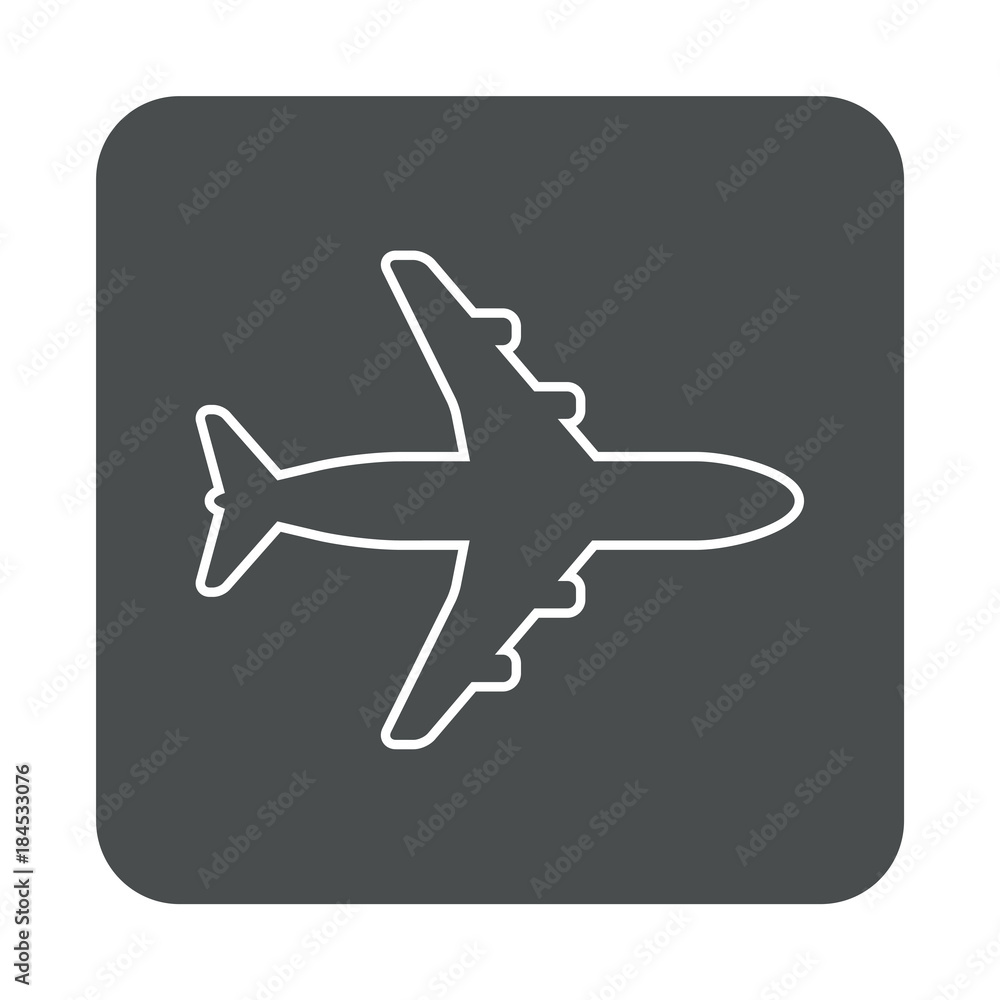 Icono plano linea avion en cuadrado gris