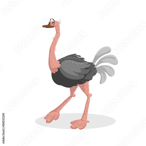 Cute cartoon trendy design cheerful ostrich with closed eyes . African or safari animals wildlife vector illustration sticker icon.