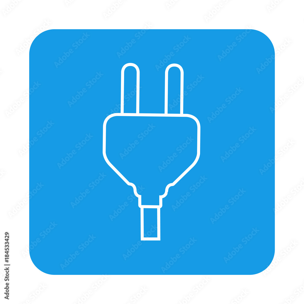 Icono plano linea enchufe en cuadrado azul Icono plano linea enchufe en cuadrado azul