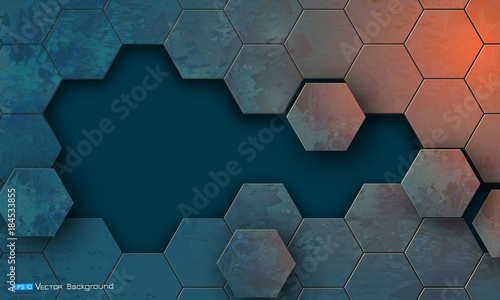 Grunge texture with hexagons segments