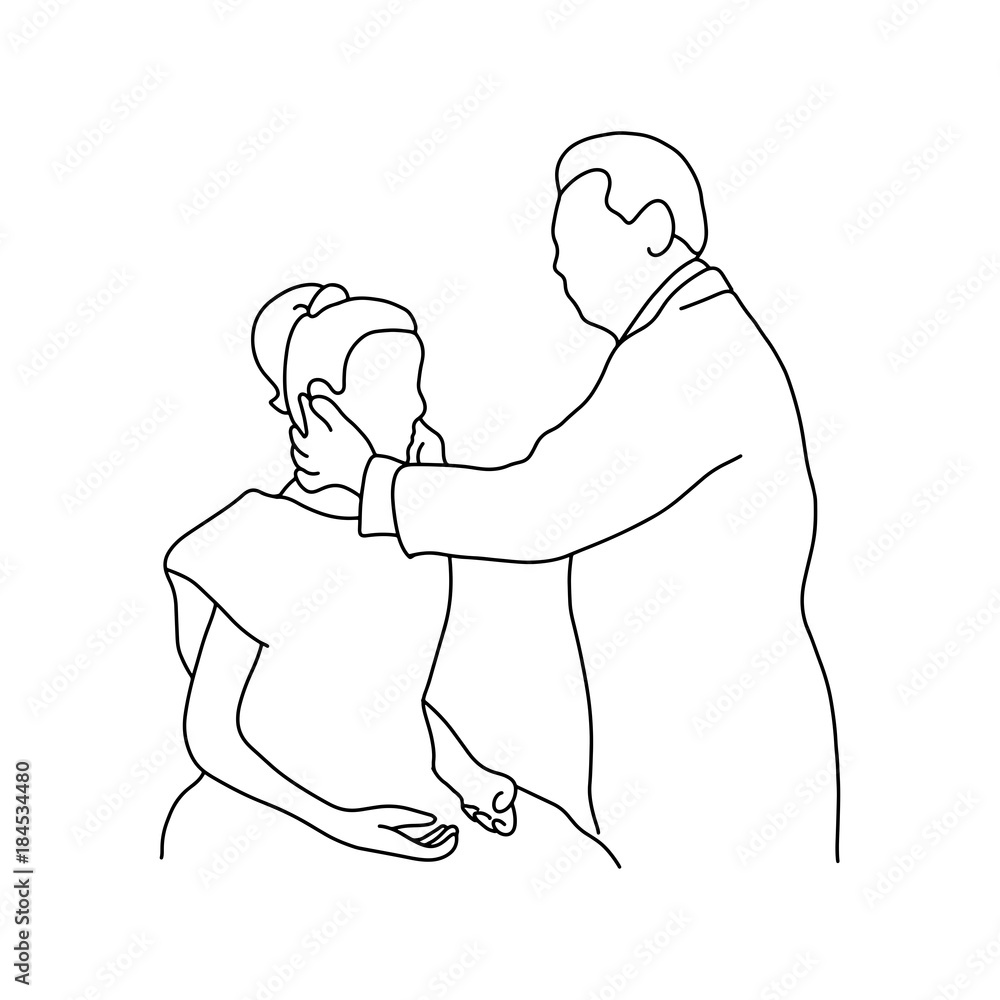 male doctor check up a jaw of female patient vector illustration outline sketch hand drawn with black lines isolated on white background. Comprehensive physical examination. male doctor check up a jaw of female patient vector illustration outline sketch hand drawn with black lines isolated on white background. Comprehensive physical examination.