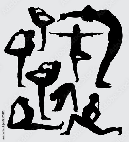 Aerobic yoga stretching and fitness sport silhouette Good use for symbol, logo, web icon, mascot, sign, sticker, or any design you want
