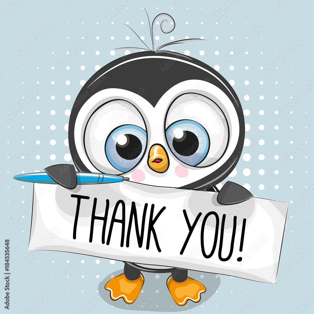 Obraz premium Cute cartoon Penguin Boy with plaque