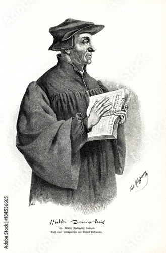 Huldrych (Ulrich) Zwingli, leader of the Reformation in Switzerland (from Spamers Illustrierte Weltgeschichte, 1894, 5[1], 275)  photo