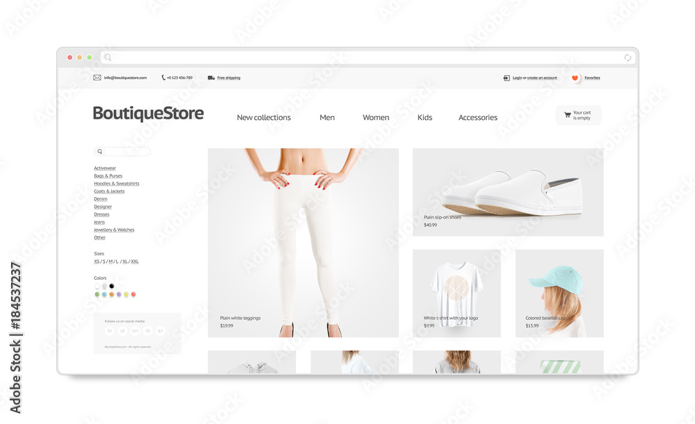 Blank browser window mock up with fashion web store template isolated, 3d illustration. Clothing web page interface mockup. Empty internet site template. Website screen layout for computer display. Stock-Foto | Adobe Stock Blank browser window mock up with fashion web store template isolated, 3d illustration. Clothing web page interface mockup. Empty internet site template. Website screen layout for computer display. Stock-Foto | Adobe Stock