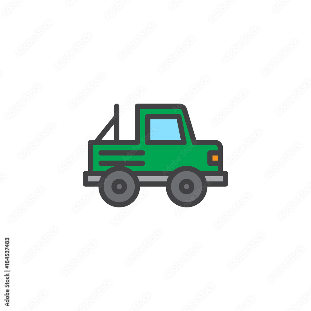 Pickup automobile filled outline icon, line vector sign, linear colorful pictogram isolated on white. Jeep car symbol, logo illustration. Pixel perfect vector graphics Pickup automobile filled outline icon, line vector sign, linear colorful pictogram isolated on white. Jeep car symbol, logo illustration. Pixel perfect vector graphics