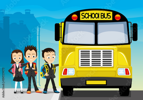 School bus and school children.