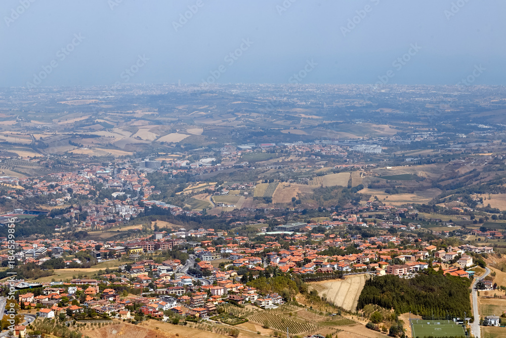 San Marino, San Marino - 10 August 2017: Panoramic view of the local surroundings.