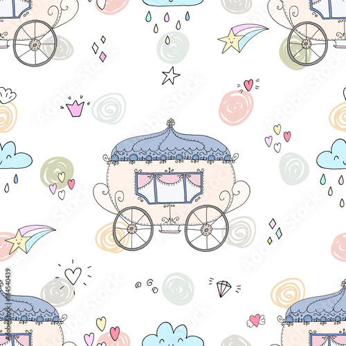 Seamless pattern with fairy tale carriage vector illustration