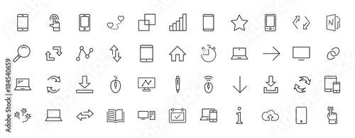 Set of smart devices and gadgets, computer equipment and electronics. Electronic devices icons for web and mobile vector line icon. Editable move. 32x32 pixels.