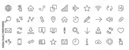 Set of Web Vector Line Icons. Contains such Icons as Globe, Wi-fi, Home, Heart, Phone, Pencil, Time Clock, Star and more. Editable Stroke. 32x32 Pixel Perfect