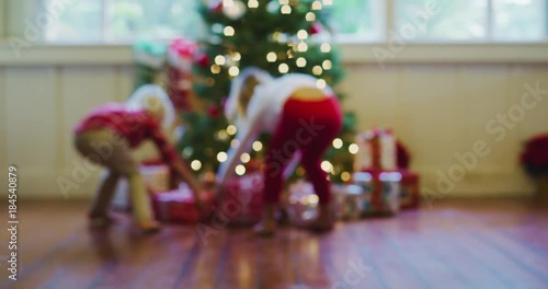 Wallpaper Mural Happy young kids running to Christmas tree to open presents on Christmas morning Torontodigital.ca