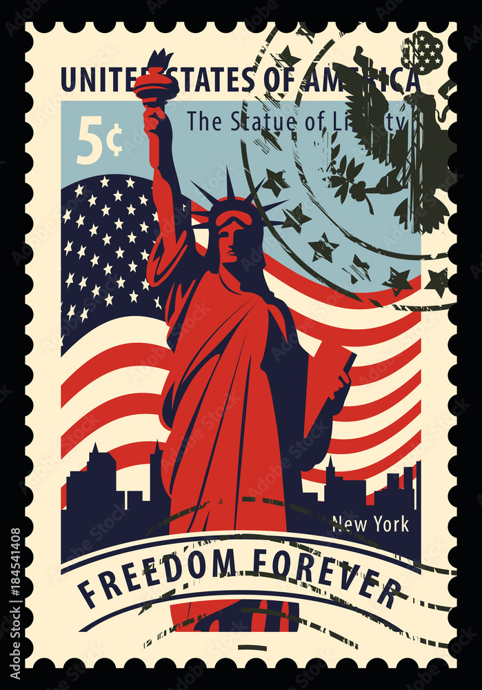Usa 22 Cent Postal Stamp With The Statue Of Liberty Stock Photo - Download  Image Now - iStock