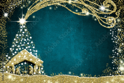 Christmas Nativity Scene and tree greetings cards