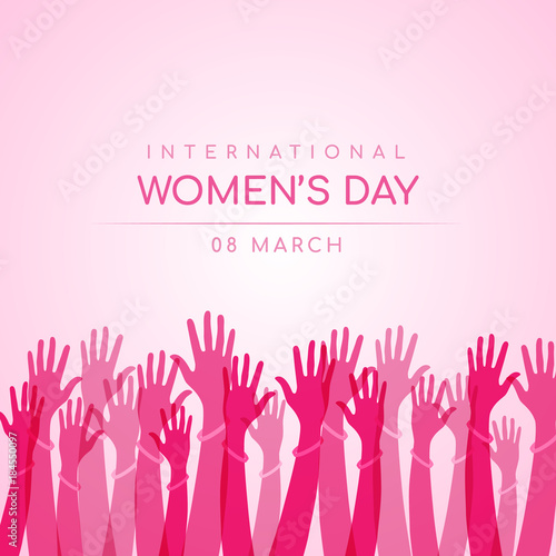 international women day with abstract pink Hands up woman wear wristband sign vector design