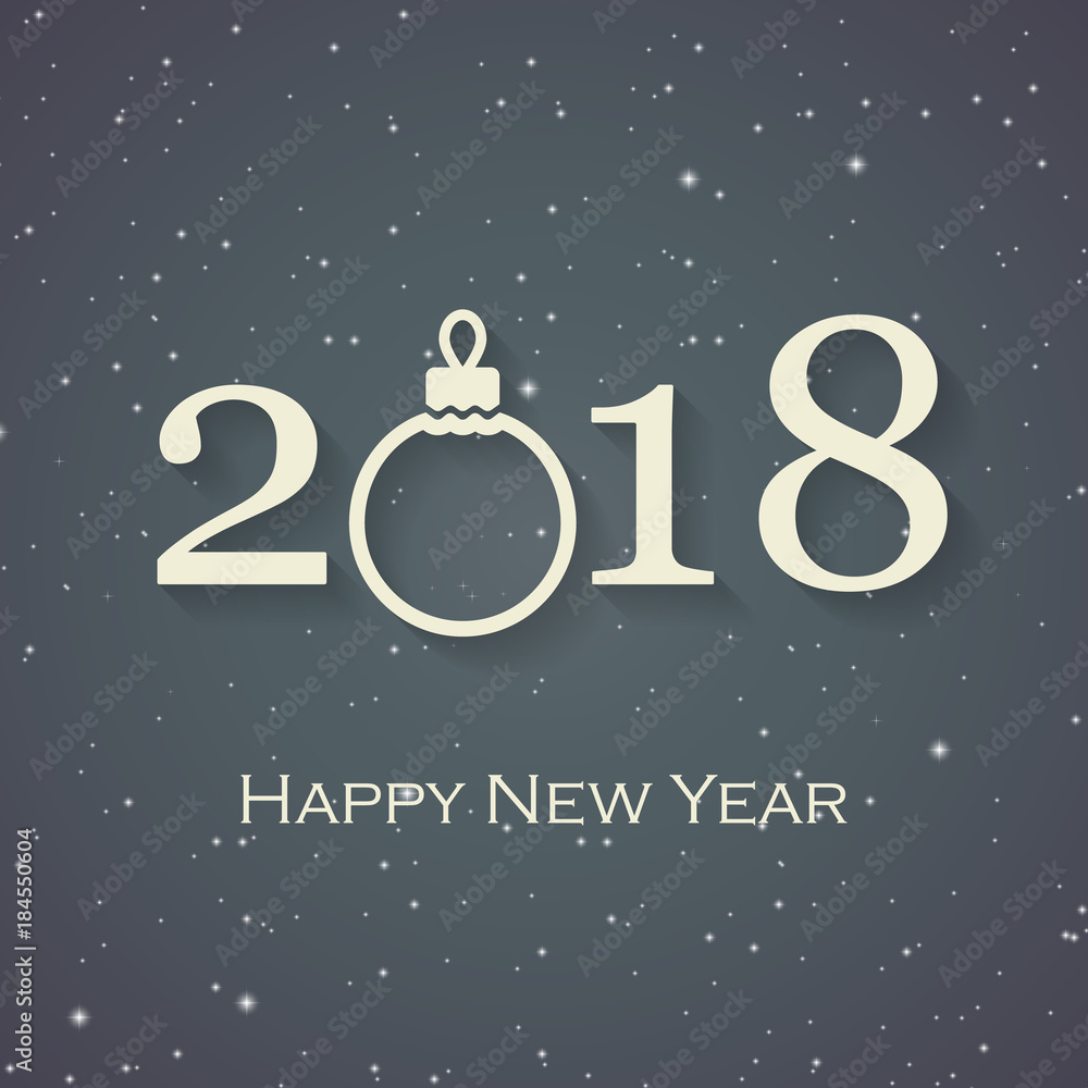 Fototapeta premium 2018 Happy New Year gray greeting card with Christmas ball and snow