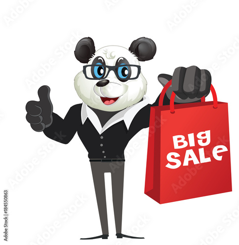 Fototapeta Naklejka Na Ścianę i Meble -  Cartoon Panda Holding Shopping Bag