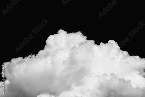 Close-up cumulus clouds isolated on black background, Black sky with white clouds close-up