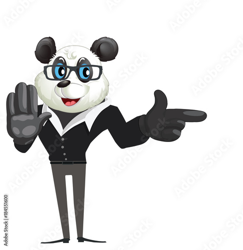 Fototapeta Naklejka Na Ścianę i Meble -  Cartoon Character Panda Warning and Pointing