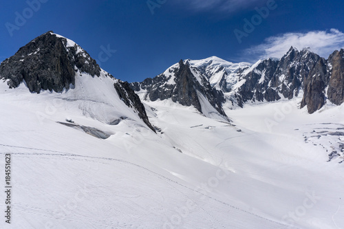 White landscape of the Mont Blanc massif. Alps.