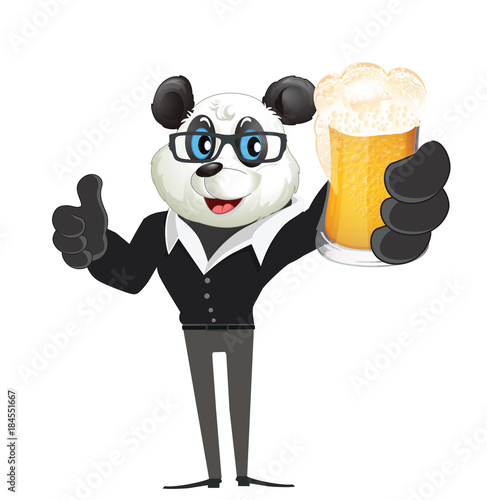 Fototapeta Naklejka Na Ścianę i Meble -  Cartoon Character Panda Holding Glass of Beer