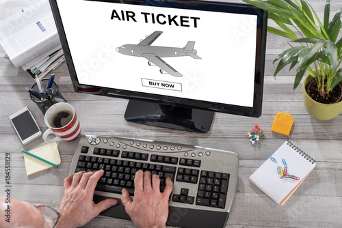 Air ticket booking concept on a computer