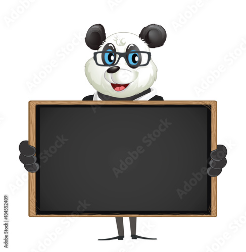 Fototapeta Naklejka Na Ścianę i Meble -  Cartoon Panda Holding Blackboard