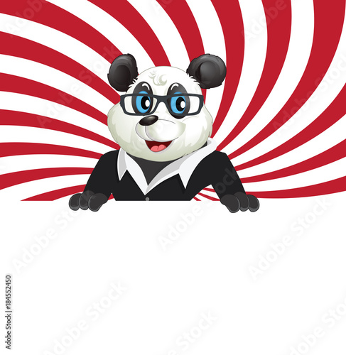 Fototapeta Naklejka Na Ścianę i Meble -  Cartoon Panda poses with Blank White Page