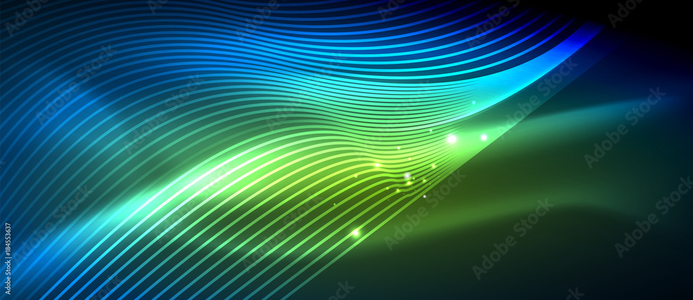 Glowing abstract wave on dark, shiny motion Glowing abstract wave on dark, shiny motion