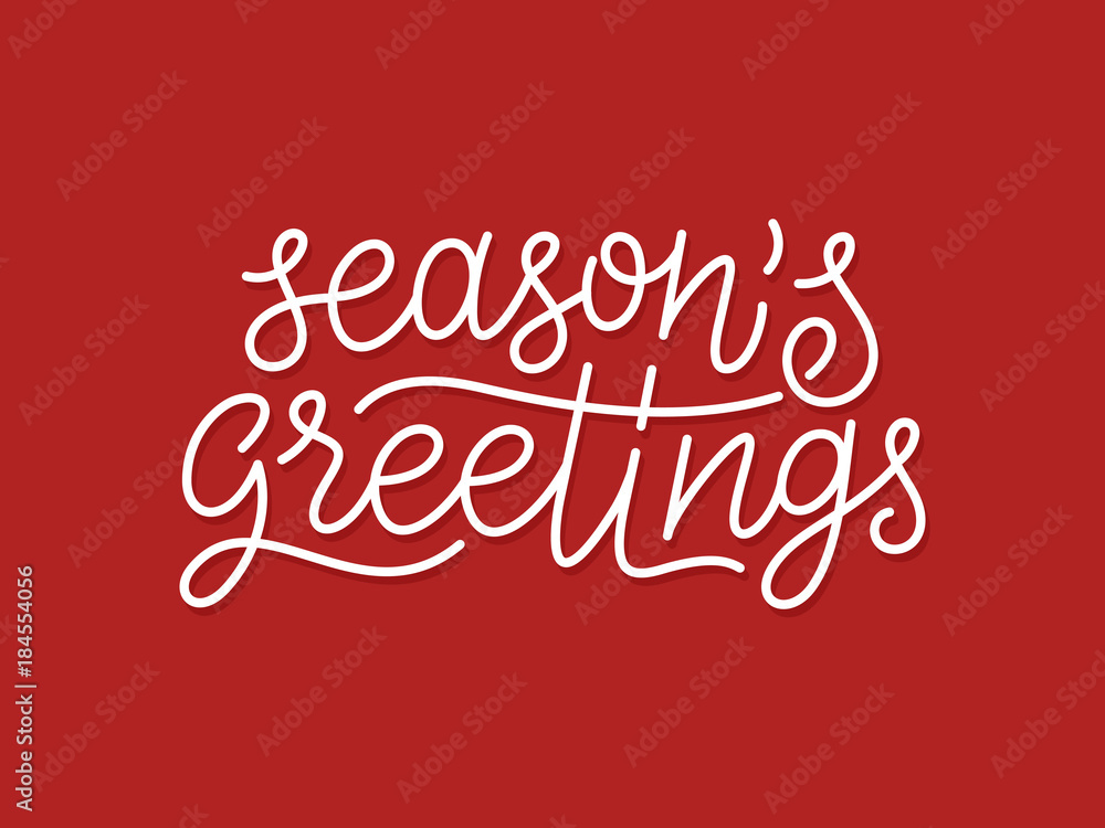 Seasons greetings calligraphic line art style lettering quote on red background. Gift card design with wishes for winter holiday. Vector modern typography