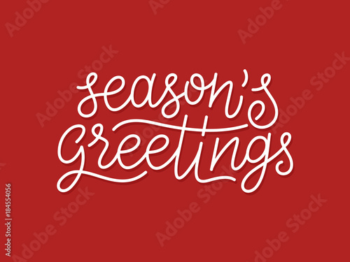 Seasons greetings calligraphic line art style lettering quote on red background. Gift card design with wishes for winter holiday. Vector modern typography