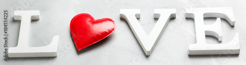 Valentines day holiday text word love with red heart