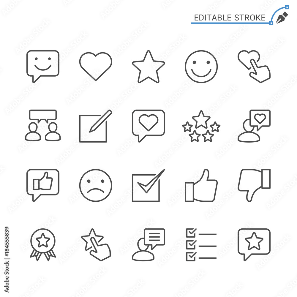 Feedback and review line icons. Editable stroke. Pixel perfect.