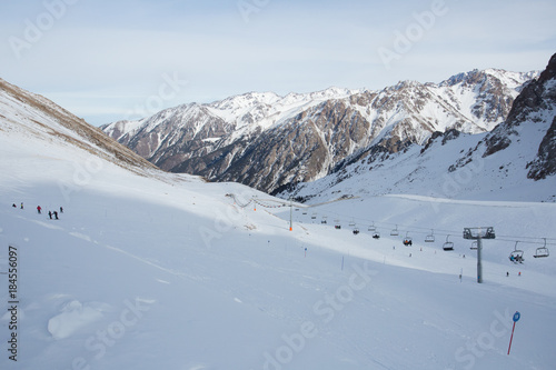 The cable car in the snowy mountains Chimbulak