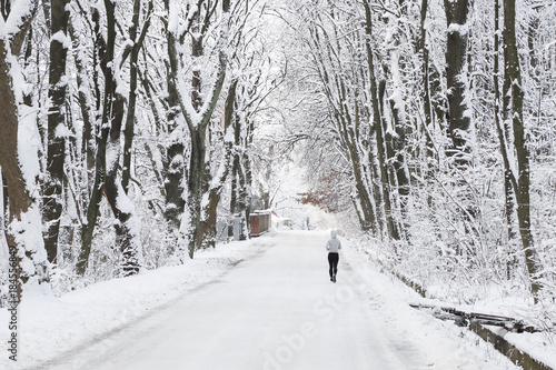 Running people. Winter outdoor activities.