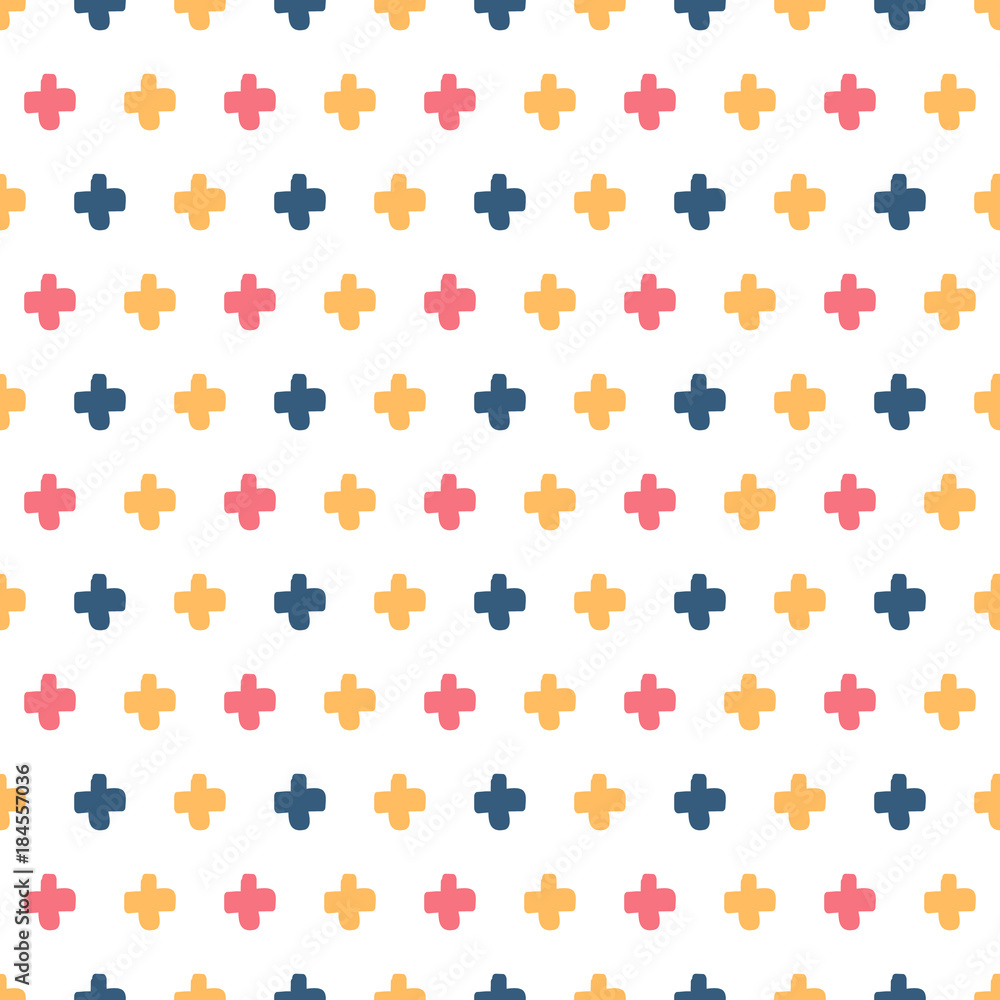 Cute colorful doodle, hand drawn crosses seamless pattern background.