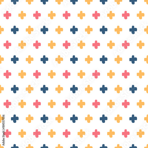 Cute colorful doodle, hand drawn crosses seamless pattern background.