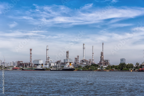 Oil refinery and blue sky  in Chao Phraya river, Thailand