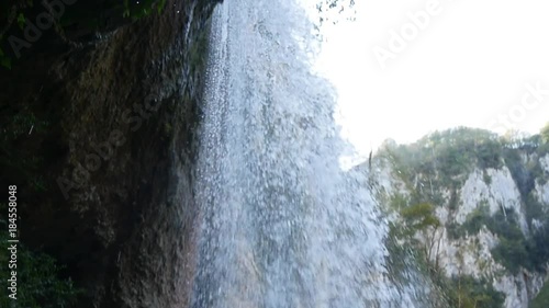 Waterfall on a mountain river in the forest, gorges of Kakuetta. photo