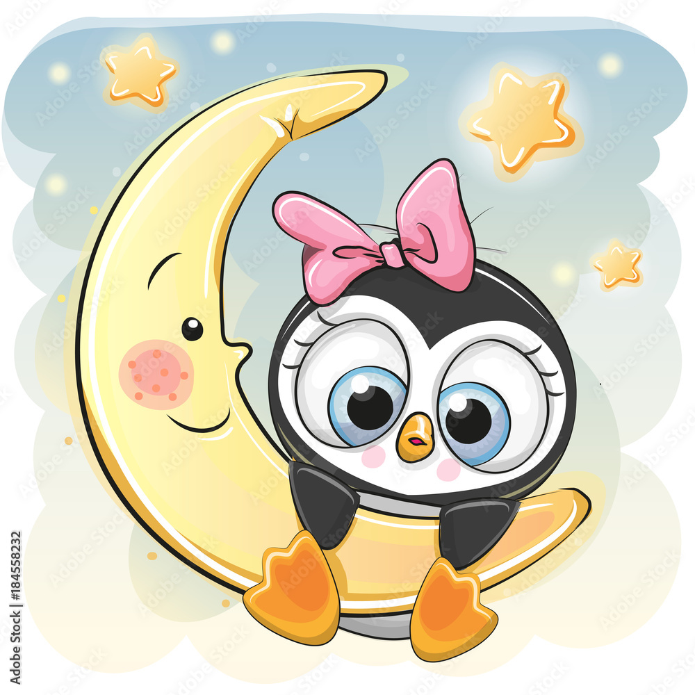 Obraz premium Śliczna Penguin dziewczyna na Księżycu
