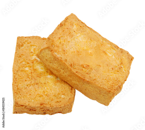 Fried tofu blocks isolated on white background